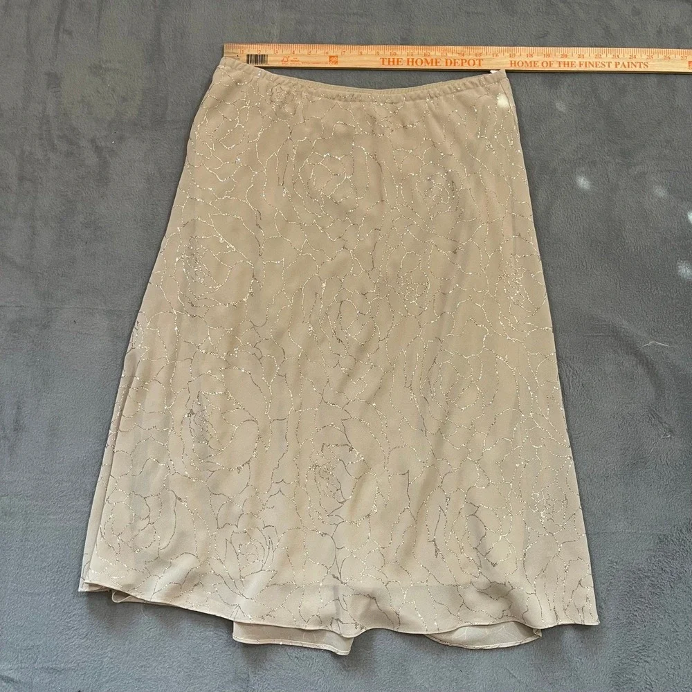 VTG Womens 14W Champagne Floral Sparkle A Line Midi Skirt‎